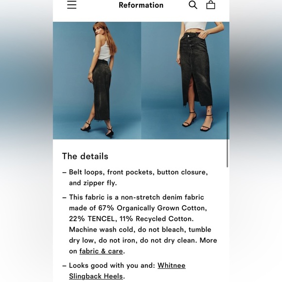 NWT $168 Reformation Nila Long Denim Skirt Black Nome Size 27 - Picture 4 of 14